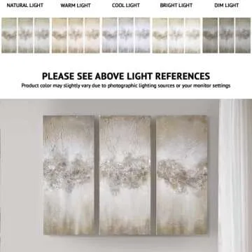 Madison Park Wall Art Living Room Décor - Embellished Hand Painted Canvas, Home Accent Glitter Abstract Bathroom Decoration Ready to Hang Painting for Bedroom, 15" W x 35" H x 1.5" D, Taupe 3 Piece