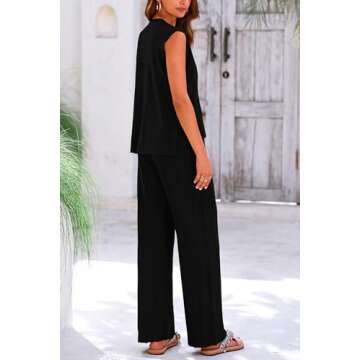 PRETTYGARDEN Women's 2 Piece Outfits Knit Loungewear High Low Pullover Tops and Wide Leg Pants Casua...