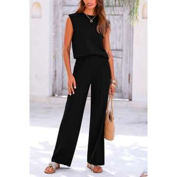 PRETTYGARDEN Women's 2 Piece Outfits Knit Loungewear High Low Pullover Tops and Wide Leg Pants Casual Sweater Sets Tracksuits (Black,Small)