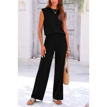 PRETTYGARDEN Women's 2 Piece Outfits Knit Loungewear High Low Pullover Tops and Wide Leg Pants Casual Sweater Sets Tracksuits (Black,Small)