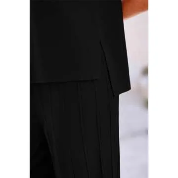 PRETTYGARDEN Women's 2 Piece Outfits Knit Loungewear High Low Pullover Tops and Wide Leg Pants Casual Sweater Sets Tracksuits (Black,Small)