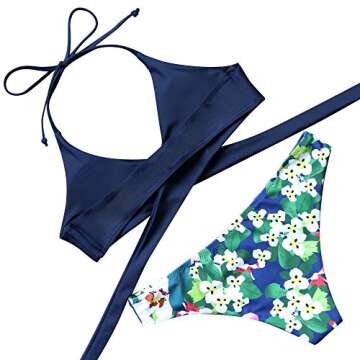 Stylish MOOSKINI Womens Padded Push-up Bikini Set - Deep Blue Swimwear