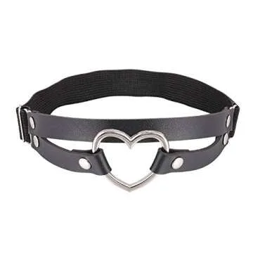 FM FM42 Red PU Simulated Leather Women's Gothic Double Straps Heart O Ring Leg Thigh Elastic Garter Belt, One Pair