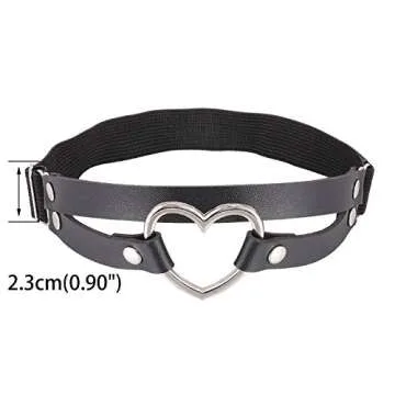 FM FM42 Red PU Simulated Leather Women's Gothic Double Straps Heart O Ring Leg Thigh Elastic Garter Belt, One Pair