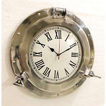 Antique Marine Brass Ship Porthole Clock Nautical Wall Clock Home Decorative (15" inches)