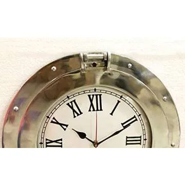 Antique Marine Brass Ship Porthole Clock Nautical Wall Clock Home Decorative (15" inches)