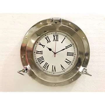 Antique Marine Brass Ship Porthole Clock Nautical Wall Clock Home Decorative (15" inches)