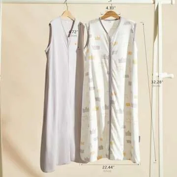 TILLYOU Sleep Sack 12-18 Months - 0.5 TOG Baby Wearable Blanket with 2-Way Zipper, Extra Soft Cotton Sleeveless Sleeping sack 2 Pack, Gray Grown