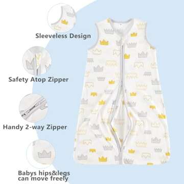 TILLYOU Sleep Sack 12-18 Months - 0.5 TOG Baby Wearable Blanket with 2-Way Zipper, Extra Soft Cotton Sleeveless Sleeping sack 2 Pack, Gray Grown