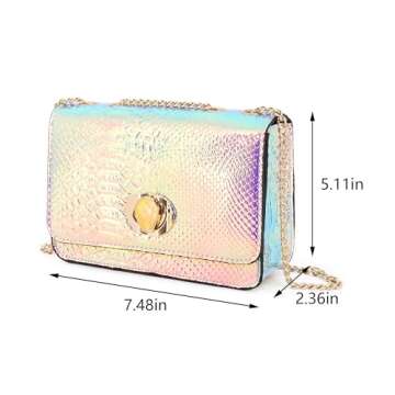 Segreto Women Hologram Evening Bag Handbag Holographic Shoulder Bag Chain Purse Crossbody Bag for Pa...