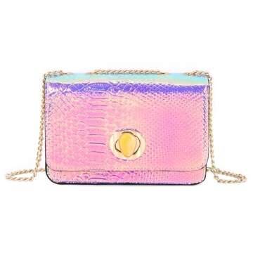 Segreto Women Hologram Evening Bag Handbag Holographic Shoulder Bag Chain Purse Crossbody Bag for Party(Purple)
