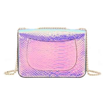 Segreto Women Hologram Evening Bag Handbag Holographic Shoulder Bag Chain Purse Crossbody Bag for Party(Purple)