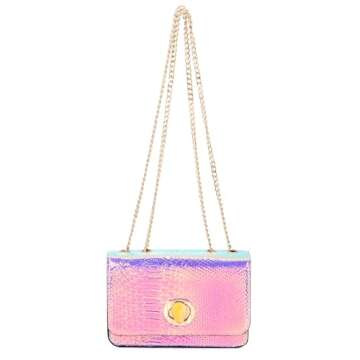 Segreto Women Hologram Evening Bag Handbag Holographic Shoulder Bag Chain Purse Crossbody Bag for Party(Purple)