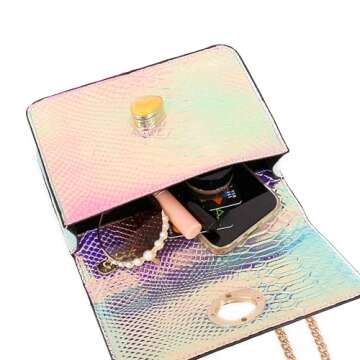 Segreto Women Hologram Evening Bag Handbag Holographic Shoulder Bag Chain Purse Crossbody Bag for Party(Purple)