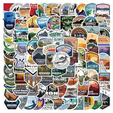 National Park Sticker Pack Set (100 pcs) | Adventure Nature Outdoors Hiking Camping Skiing Travel St...