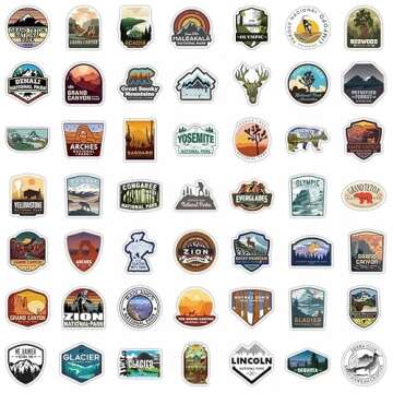 National Park Sticker Pack Set (100 pcs) | Adventure Nature Outdoors Hiking Camping Skiing Travel Stickers | Cool Suitcase Stickers Decals for Car Bumper Luggage, Laptop, Water Bottle, Phone Case