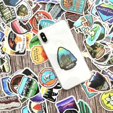National Park Sticker Pack Set (100 pcs) | Adventure Nature Outdoors Hiking Camping Skiing Travel Stickers | Cool Suitcase Stickers Decals for Car Bumper Luggage, Laptop, Water Bottle, Phone Case