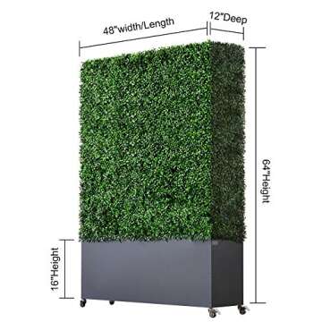 AGPL Artificial Boxwood Hedge Wall with Gray Color Stainless Steel Planter Box and Caster. Moveable Privacy Decorative Wall 48" W x12 D x 67“H …