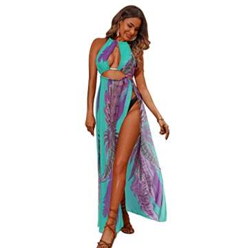 BIUBIU Women's Sexy Boho Floral Halter Summer Maxi Dress Beach Party Split Cover Up Swimsuit Outfit 2024 (Blue,L)