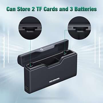 FirstPower 3-Channel USB Quick Charger for GoPro Hero 12/11/10/9/8/7/6/5 Battery with Type-C Cord and TF Card Storage, Fully Compatible with Original GoPro Battery