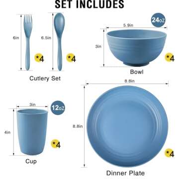 Shopwithgreen 20 PCS Unbreakable Wheat Straw Dinnerware Set for 4, Eco-Friendly Plates, Bowls, and C...