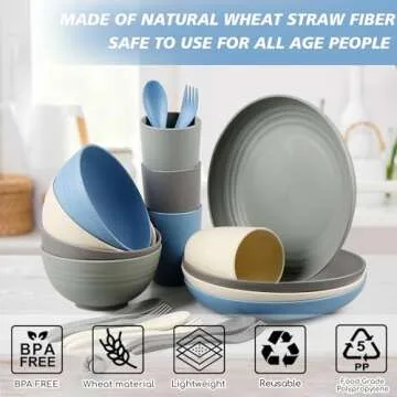 Buy Shopwithgreen Wheat Straw Dinnerware Set for 4 - Eco-Friendly & Durable