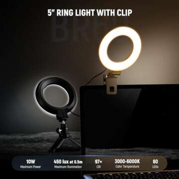 NEEWER Basic 5" Ring Light for Video Conference Lighting, Clip on Light Kit with Desk Tripod for Mon...