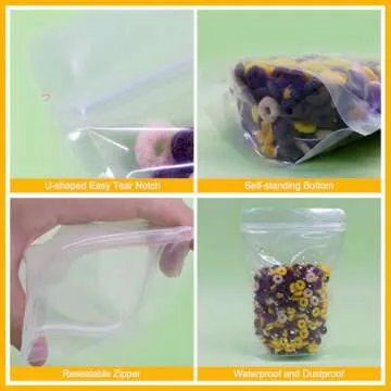 SumDirect Clear Resealable Stand Up Bags for Snacks