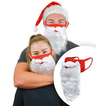 GALVANOX (2 Pack) SANTA BEARD FACE MASK Costume for Christmas Holiday (One Size Fits All, Adults)