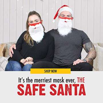 GALVANOX (2 Pack) SANTA BEARD FACE MASK Costume for Christmas Holiday (One Size Fits All, Adults)