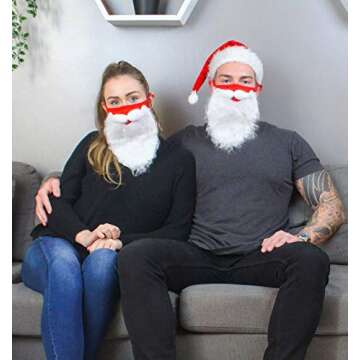 GALVANOX (2 Pack) SANTA BEARD FACE MASK Costume for Christmas Holiday (One Size Fits All, Adults)