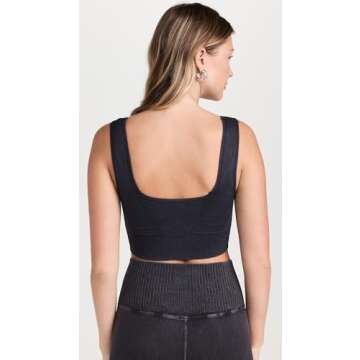 Free People Women's Square Neck Good Karma Bra, Black, M-L