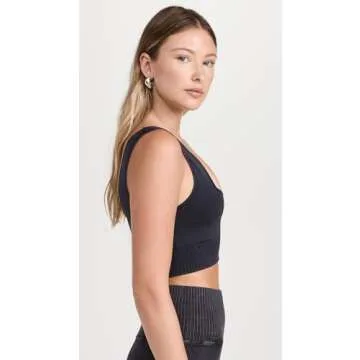 Free People Women's Square Neck Good Karma Bra, Black, M-L