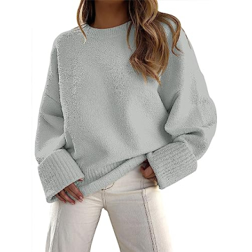 ANRABESS Women's Oversized Crewneck Long Sleeve Fuzzy Knit Casual Chunky Warm Pullover Sweaters - Tr...