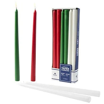 Royal Imports Unscented Taper Candles | Elegant & Dripless | 12" Red/Green/White Set