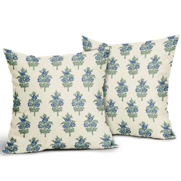 sorfbliss Sage Green Blue Floral Pillow Covers 20x20 Set of 2 Spring Flower Leaves Print Decorative ...