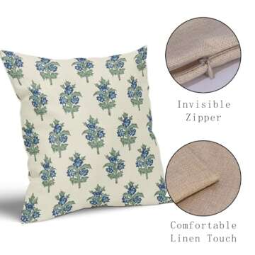 sorfbliss Sage Green Blue Floral Pillow Covers 20x20 Set of 2 Spring Flower Leaves Print Decorative Throw Pillow Cases Outdoor Farmhouse Decoration for Sofa Couch Bed