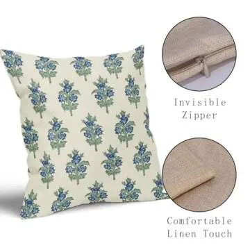 sorfbliss Sage Green Blue Floral Pillow Covers 20x20 Set of 2 Spring Flower Leaves Print Decorative Throw Pillow Cases Outdoor Farmhouse Decoration for Sofa Couch Bed