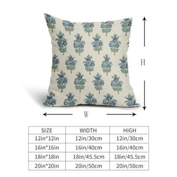 sorfbliss Sage Green Blue Floral Pillow Covers 20x20 Set of 2 Spring Flower Leaves Print Decorative Throw Pillow Cases Outdoor Farmhouse Decoration for Sofa Couch Bed
