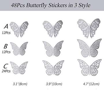 48Pcs Creative 3D Metallic Butterfly Wall Decals for Home Decor