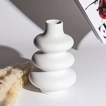 Poitemsic White Ceramic Wavy Lines Vase Art Modern Minimalism Flower Vase Pot for Home Living Room Decoration