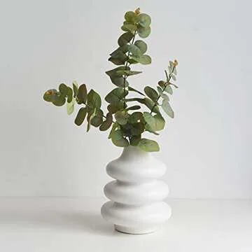 Poitemsic White Ceramic Wavy Lines Vase Art Modern Minimalism Flower Vase Pot for Home Living Room Decoration