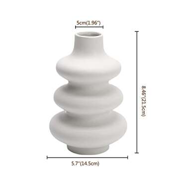 Poitemsic White Ceramic Wavy Lines Vase Art Modern Minimalism Flower Vase Pot for Home Living Room Decoration