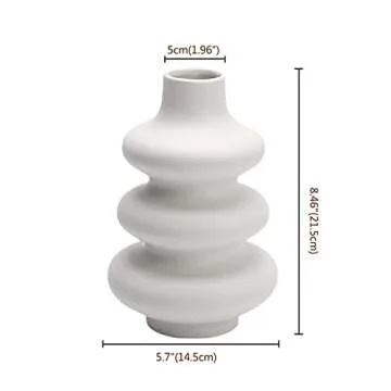 Poitemsic White Ceramic Wavy Lines Vase Art Modern Minimalism Flower Vase Pot for Home Living Room Decoration