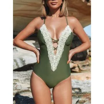 Cupshe Fashion Women s Ladies Vintage Lace Bikini Sets Beach Swimwear Bathing Suit M Green