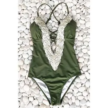 Cupshe Fashion Women s Ladies Vintage Lace Bikini Sets Beach Swimwear Bathing Suit M Green