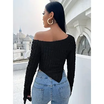 Chic WDIRARA Women's One Shoulder Long Sleeve Tee