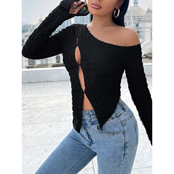 Chic WDIRARA Women's One Shoulder Long Sleeve Tee