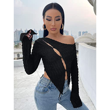 Chic WDIRARA Women's One Shoulder Long Sleeve Tee