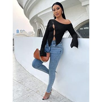 Chic WDIRARA Women's One Shoulder Long Sleeve Tee